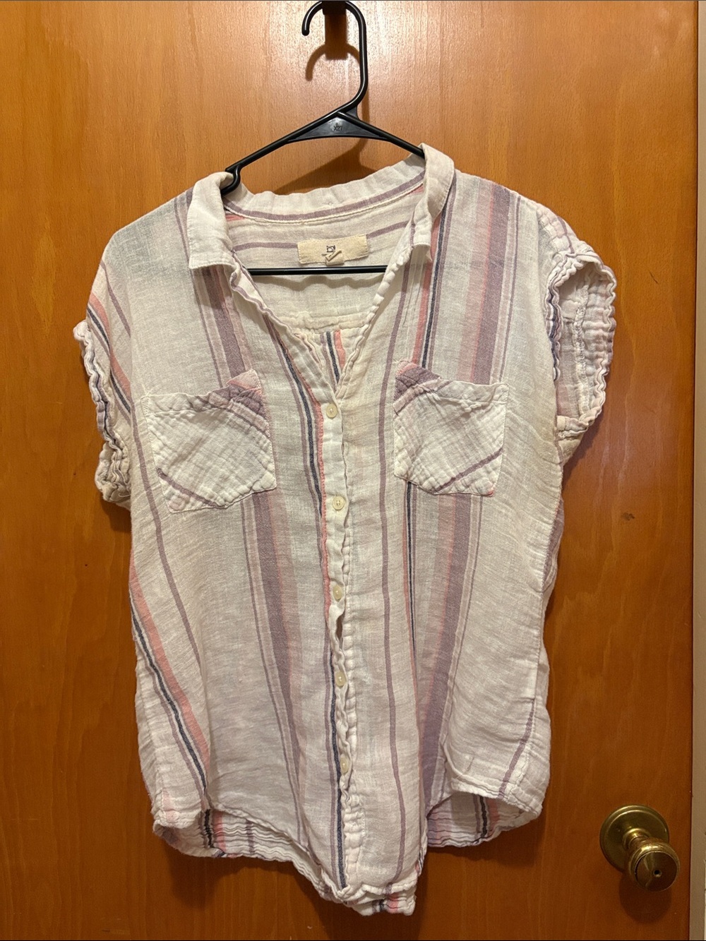 Thread & Supply Ivory Gauze Blouse with Dusty Rose Stripes